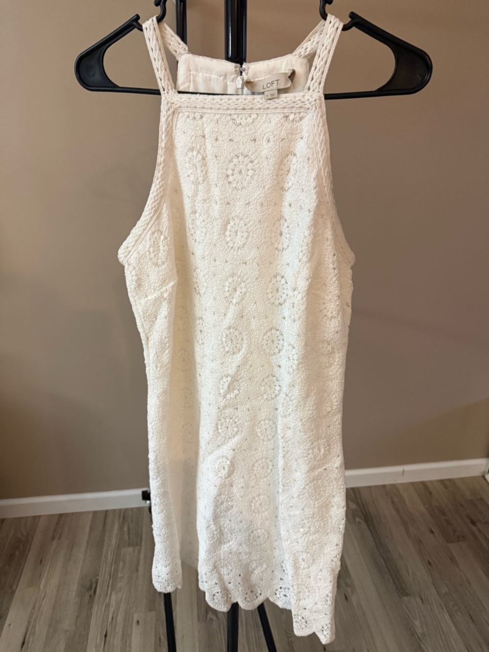 LOFT Cream Crochet Halter Mini Dress
